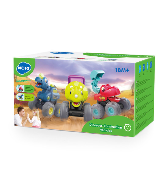 Set de Vehículos de Contrucción con Diseño de Dinosaurios, 3 Modelos Surtidos, Caja x 3 pzas.
